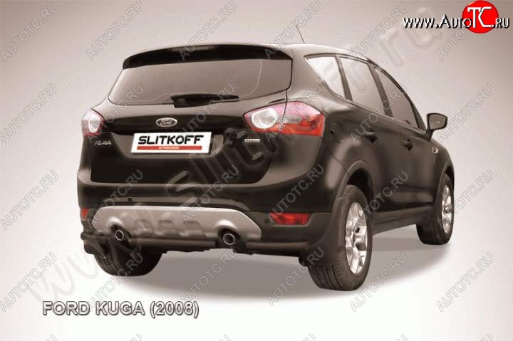 3 899 р. Защита заднего бампера d57 Slitkoff (d57, черная, короткая) Ford Kuga 1 (2008-2013) (Цвет: серебристый)  с доставкой в г. Тамбов