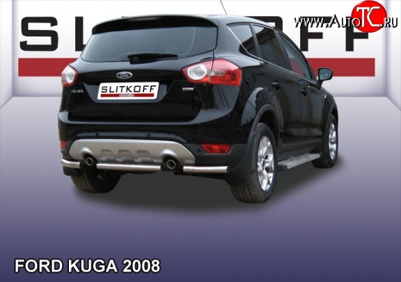 5 599 р. Защита заднего бампера из короткой трубы диаметром 57 мм Slitkoff  Ford Kuga  1 (2008-2013) (Нержавейка, Полированная)  с доставкой в г. Тамбов