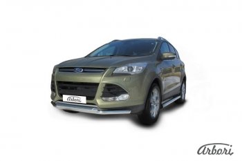 16 999 р. Защита переднего бампера Arbori (нержавейка, 2 трубы d57 и 57 mm) Ford Kuga 2 дорестайлинг (2013-2016)  с доставкой в г. Тамбов. Увеличить фотографию 2