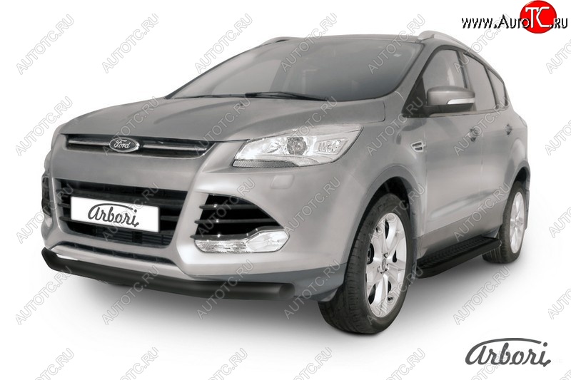 7 019 р. Защита переднего бампера Arbori (черная, 1 труба d76 mm). Ford Kuga 2 дорестайлинг (2013-2016)  с доставкой в г. Тамбов