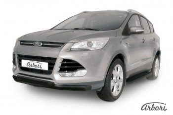 8 369 р. Защита переднего бампера Arbori (черная, 2 трубы d76 и 57 mm)  Ford Kuga  2 (2013-2016) дорестайлинг  с доставкой в г. Тамбов. Увеличить фотографию 1