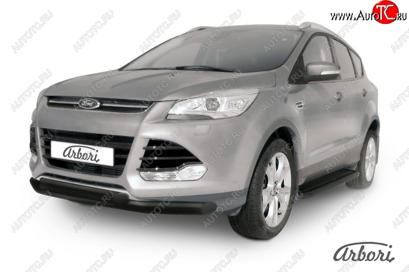 8 369 р. Защита переднего бампера Arbori (черная, 2 трубы d76 и 57 mm) Ford Kuga 2 дорестайлинг (2013-2016)  с доставкой в г. Тамбов