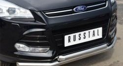 15 649 р. Защита переднего бампера (2 трубыØ76 мм, нержавейка) Russtal Ford Kuga 2 дорестайлинг (2013-2016)  с доставкой в г. Тамбов. Увеличить фотографию 2