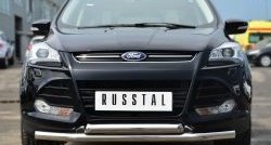 15 649 р. Защита переднего бампера (2 трубыØ76 мм, нержавейка) Russtal Ford Kuga 2 дорестайлинг (2013-2016)  с доставкой в г. Тамбов. Увеличить фотографию 1