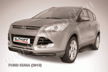 6 999 р. Защита переднего бампера Slitkoff (труба d57/d57) Ford Kuga 2 дорестайлинг (2013-2016) (Цвет: серебристый)  с доставкой в г. Тамбов. Увеличить фотографию 1