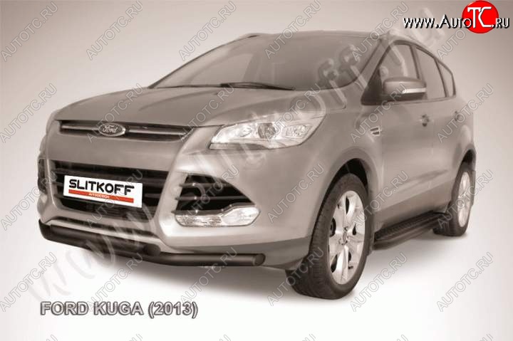 6 999 р. Защита переднего бампера Slitkoff (труба d57/d57)  Ford Kuga  2 (2013-2016) дорестайлинг (Цвет: серебристый)  с доставкой в г. Тамбов