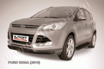 9 799 р. Защита переднего бампера Slitkoff (труба d76/d57) Ford Kuga 2 дорестайлинг (2013-2016) (Цвет: серебристый)  с доставкой в г. Тамбов. Увеличить фотографию 1