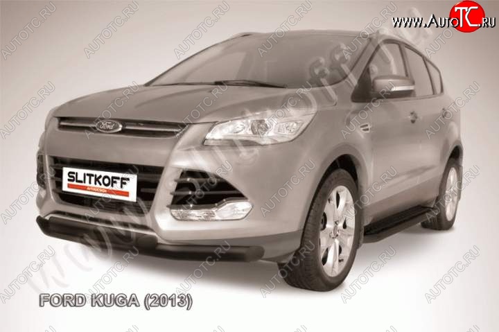 9 799 р. Защита переднего бампера Slitkoff (труба d76/d57)  Ford Kuga  2 (2013-2016) дорестайлинг (Цвет: серебристый)  с доставкой в г. Тамбов