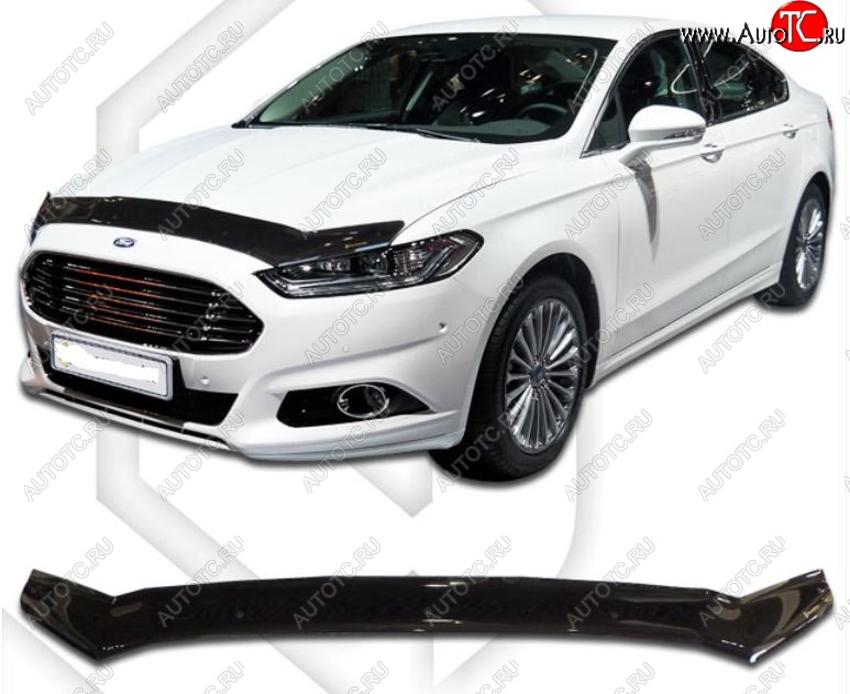 1 899 р. Дефлектор капота CA-Plastiс  Ford Mondeo  MK5 CD391 (2014-2018) дорестайлинг седан (Classic черный, Без надписи)  с доставкой в г. Тамбов