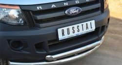 21 549 р. Защита переднего бампера (2 трубыØ76 и 63 мм, нержавейка) SLITKOFF Ford Ranger DoubleCab дорестайлинг (2011-2016)  с доставкой в г. Тамбов. Увеличить фотографию 2