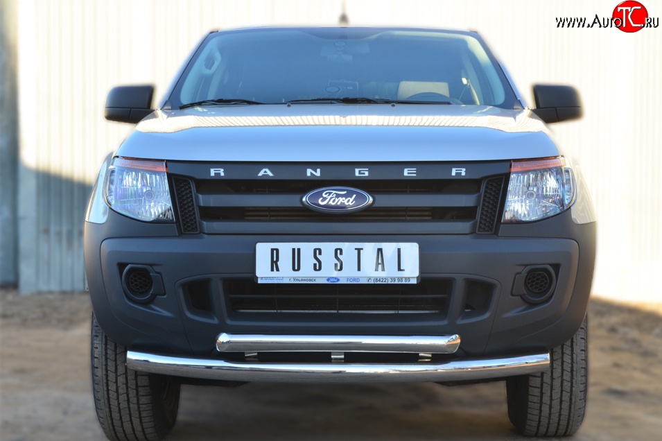 21 549 р. Защита переднего бампера (2 трубыØ76 и 63 мм, нержавейка) SLITKOFF Ford Ranger DoubleCab дорестайлинг (2011-2016)  с доставкой в г. Тамбов