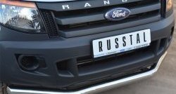 16 499 р. Одинарная защита переднего бампера диаметром 76 мм SLITKOFF Ford Ranger DoubleCab дорестайлинг (2011-2016)  с доставкой в г. Тамбов. Увеличить фотографию 2