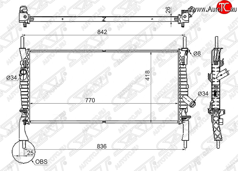 8 649 р. Радиатор двигателя SAT (пластинчатый, 2.2TD/2.3/2.4TD, МКПП) Ford Transit цельнометаллический фургон (2006-2014)  с доставкой в г. Тамбов