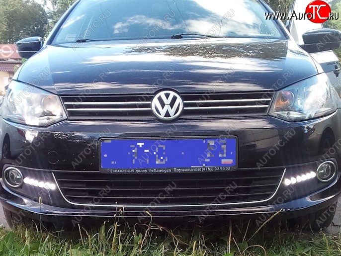 2 079 р. Разработка и создание уникальных дневных ходовых огней LED АвтоТК Volkswagen Polo 5 седан дорестайлинг (2009-2015) (4 LED/модуль, Цвет свечения: холодный белый, Выключение ДХО при габаритах, Взамен ПТФ)  с доставкой в г. Тамбов