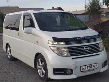 1 829 р. Дефлектор капота CA-Plastic Nissan Elgrand 2 рестайлинг (2004-2010) (Classic черный, Без надписи)  с доставкой в г. Тамбов. Увеличить фотографию 2