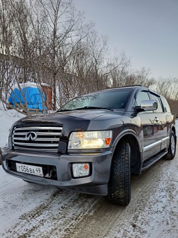 2 899 р. Дефлектор капота CA-Plastiс exclusive  INFINITI QX56  JA60 (2004-2007) дорестайлинг (Classic черный, Без надписи)  с доставкой в г. Тамбов. Увеличить фотографию 2