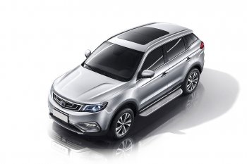 Защита порогов Slitkoff (d57, с листом) Geely Atlas NL3 (2016-2022)  (Нержавейка)