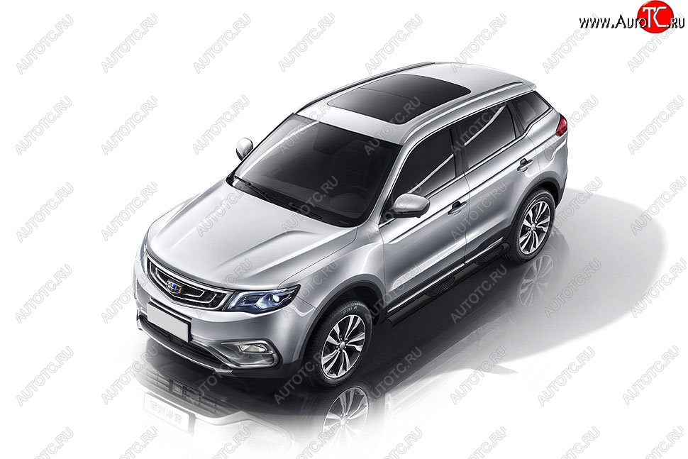 10 899 р. Защита порогов Slitkoff (d76, с проступями) Geely Atlas NL3 (2016-2022) (Сталь с полимерным покрытием. Цвет: чёрный)  с доставкой в г. Тамбов