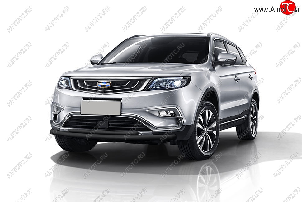 8 399 р. Защита переднего бампера Slitkoff (двойная, d57/42 мм) Geely Atlas NL3 (2016-2022) (Сталь с полимерным покрытием. Цвет: чёрный)  с доставкой в г. Тамбов