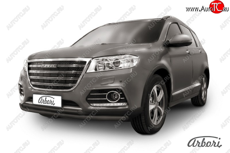 9 699 р. Защита переднего бампера Arbori (черная, 2 трубы d57 и 42 mm) Haval H6 (2013-2020)  с доставкой в г. Тамбов