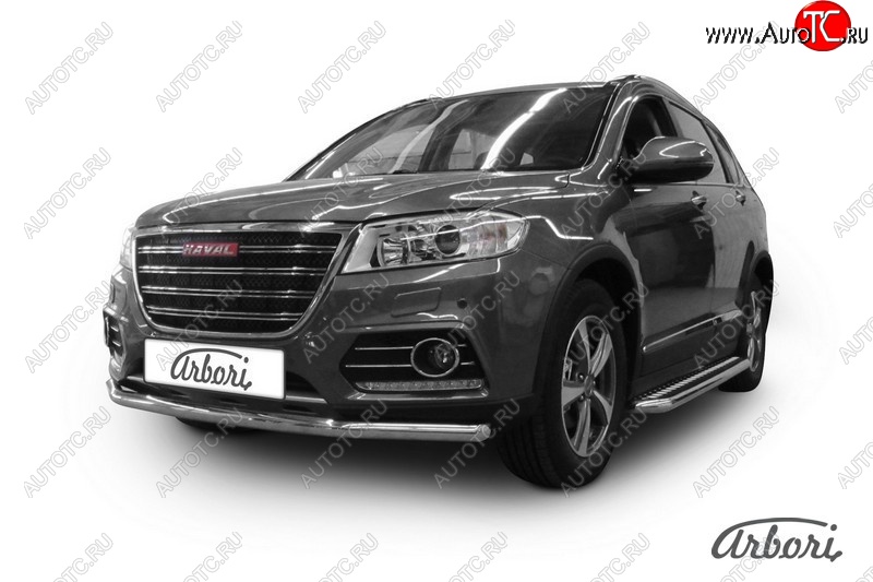 11 249 р. Защита переднего бампера Arbori (нержавейка, 2 трубы d57 и 42 mm) Haval H6 (2013-2020)  с доставкой в г. Тамбов