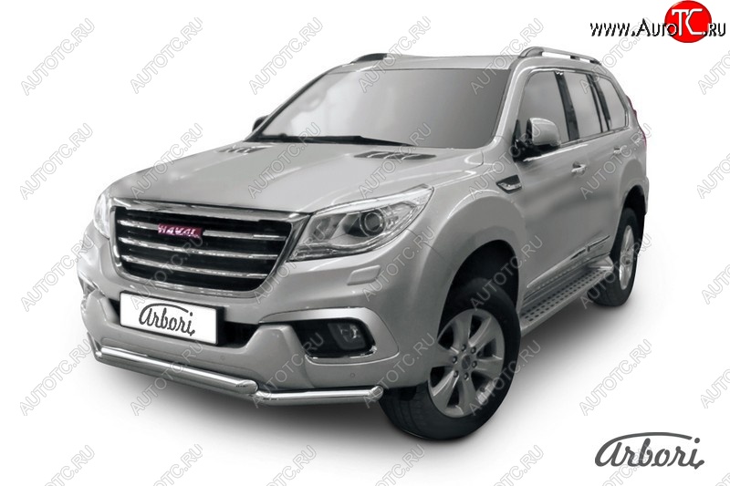 14 363 р. Защита переднего бампера Arbori (нержавейка, 2 трубы d57 и 57 mm) Haval H9 дорестайлинг (2015-2017)  с доставкой в г. Тамбов