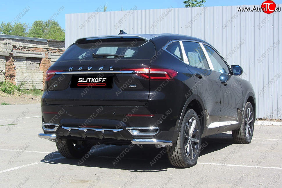 6 649 р. Защита заднего бампера (Ø57 мм уголки, нержавейка) Slitkoff  Haval F7 - F7x  с доставкой в г. Тамбов