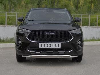 Защита переднего бампера (Ø42 мм, нержавейка, 4WD) Russtal Haval F7x  дорестайлинг (2019-2022)  (полированная нержавейка)