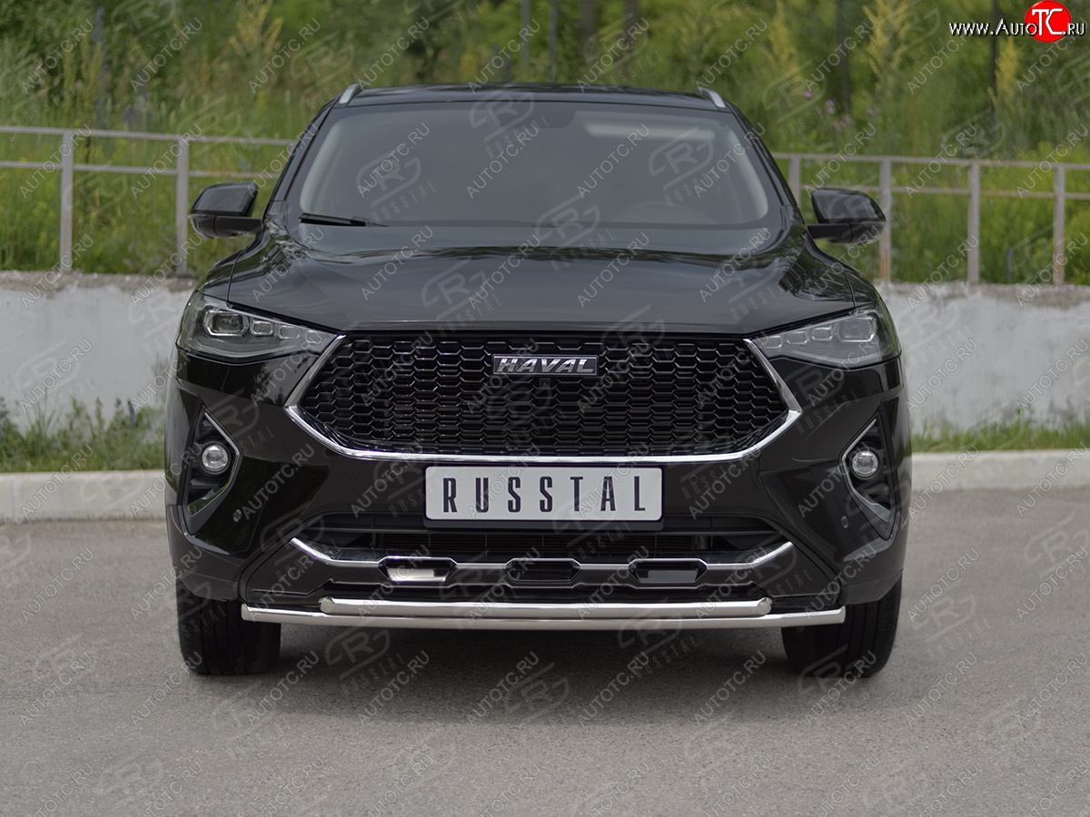 12 299 р. Защита переднего бампера (Ø42 мм, нержавейка, 4WD) SLITKOFF Haval F7x  дорестайлинг (2019-2022) (полированная нержавейка)  с доставкой в г. Тамбов