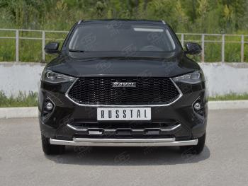 Защита переднего бампера (Ø63 мм секции, нержавейка, 1.5 4WD) Russtal Haval F7x  дорестайлинг (2019-2022)