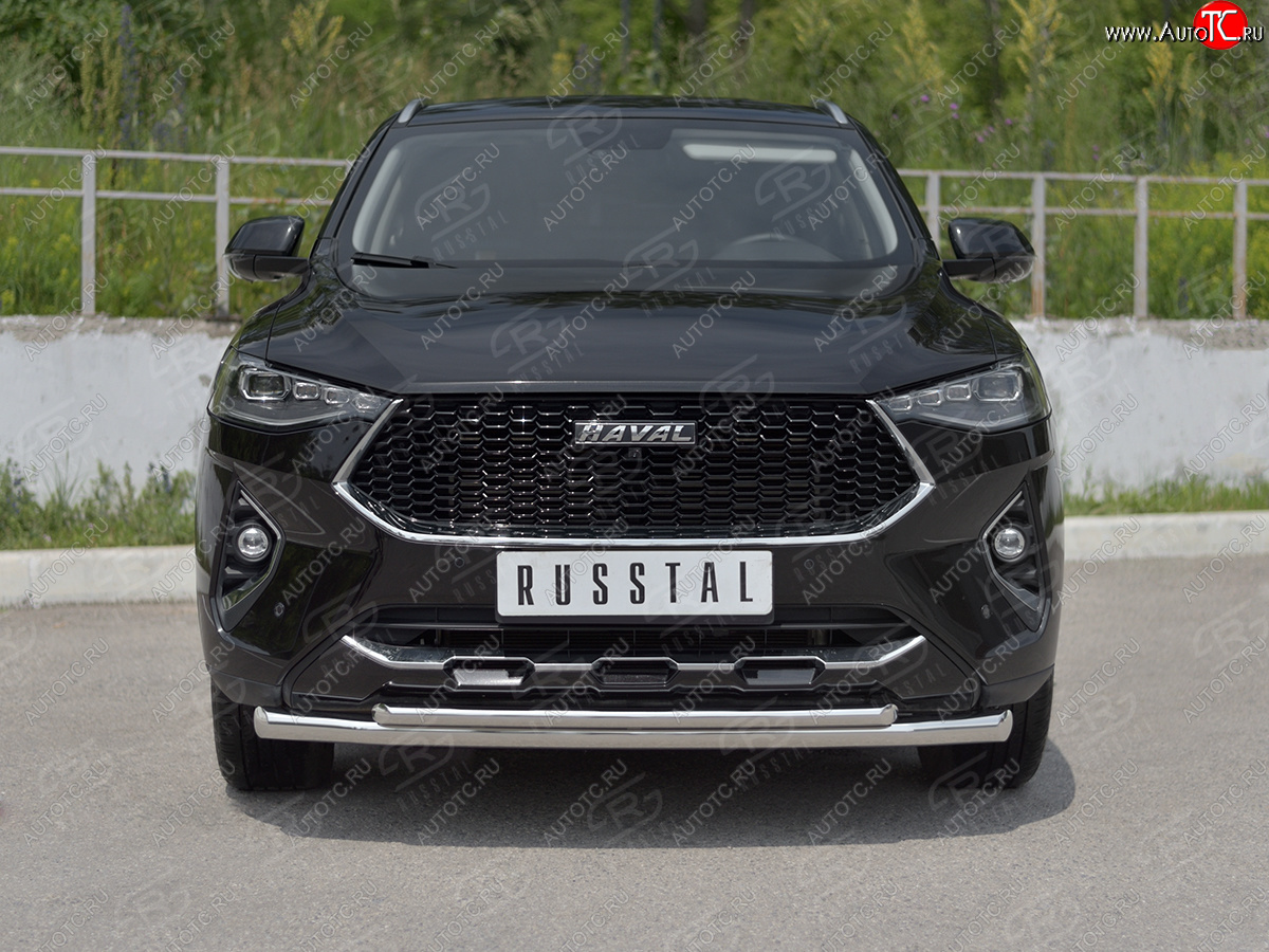 13 999 р. Защита переднего бампера (Ø63 мм секции, нержавейка, 1.5 4WD) Russtal Haval F7x  дорестайлинг (2019-2022)  с доставкой в г. Тамбов