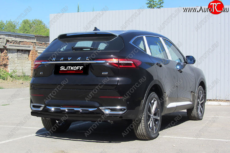 8 549 р. Защита заднего бампера (d57+d42) Slitkoff  Haval F7x (2019-2022)  дорестайлинг (Цвет: черный)  с доставкой в г. Тамбов