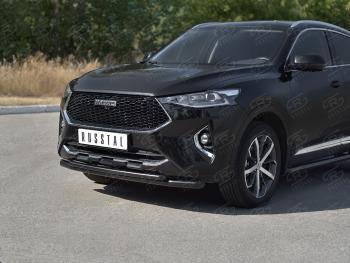 Защита переднего бампера Russtal (Ø63 и 42 мм, окрашенная) Haval F7x  дорестайлинг (2019-2022)  (черный)