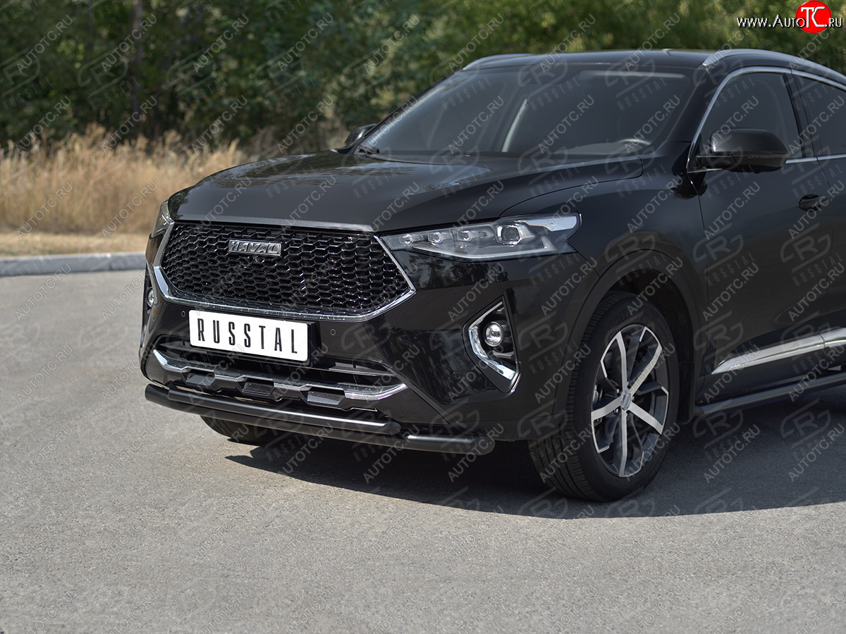 10 849 р. Защита переднего бампера SLITKOFF (Ø63 и 42 мм, окрашенная)  Haval F7x (2019-2022)  дорестайлинг (черный)  с доставкой в г. Тамбов