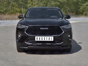 10 849 р. Защита переднего бампера SLITKOFF (Ø63 и 42 мм, окрашенная)  Haval F7x (2019-2022)  дорестайлинг (черный)  с доставкой в г. Тамбов. Увеличить фотографию 2