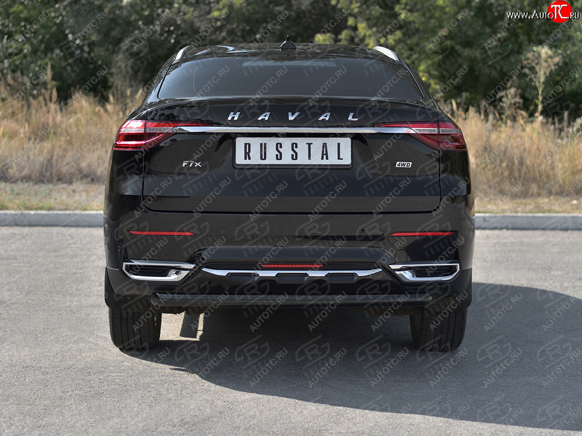 6 699 р. Защита заднего бампера (Ø63 мм, окрашенная) SLITKOFF  Haval F7x (2019-2022)  дорестайлинг (цвет черный муар)  с доставкой в г. Тамбов