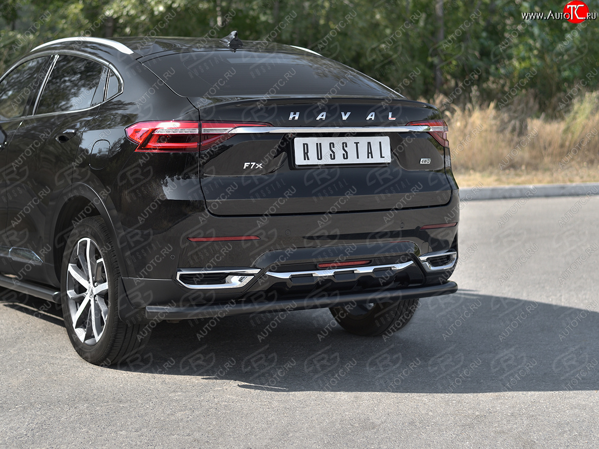 8 299 р. Защита заднего бампера (Ø63 мм, окрашенная) SLITKOFF  Haval F7x (2019-2022)  дорестайлинг (цвет черный муар)  с доставкой в г. Тамбов