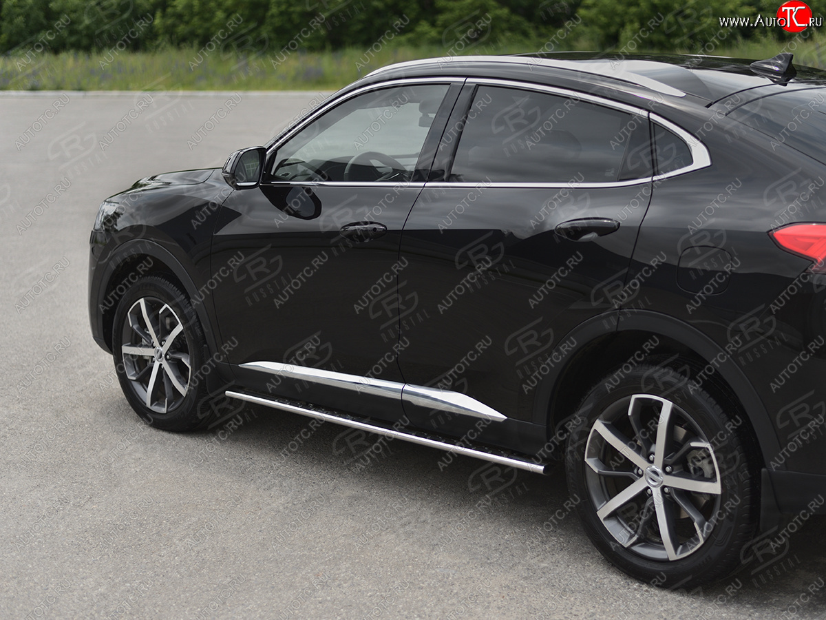 23 749 р. Защита порогов (Ø75x42 мм, с проступью) Russtal Haval F7x  дорестайлинг (2019-2022) (полированная нержавейка)  с доставкой в г. Тамбов