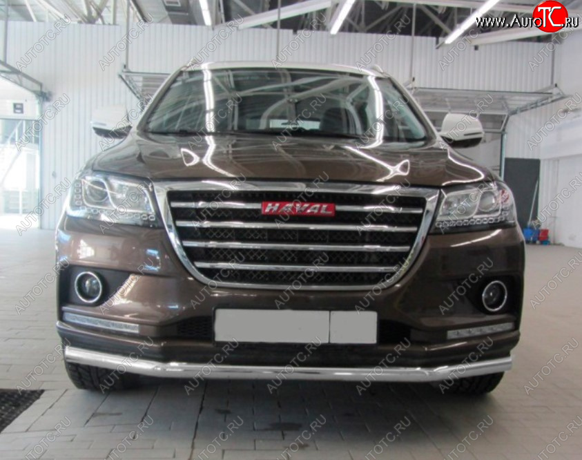 7 999 р. Защита переднего бампера Slitkoff (Ø 57 мм).  Haval H2 (2014-2021) (Сталь с полимерным покрытием. Цвет: серебристый)  с доставкой в г. Тамбов