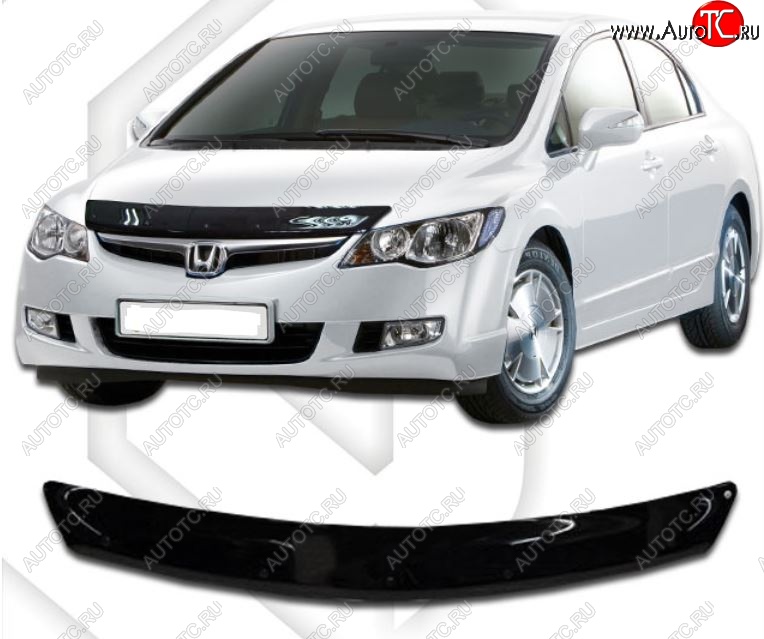 1 739 р. Дефлектор капота CA-Plastiс  Honda Civic  FD (2005-2011) седан дорестайлинг, седан рестайлинг (Classic черный, Без надписи)  с доставкой в г. Тамбов