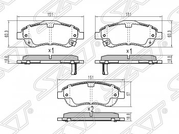 1 479 р. Колодки тормозные передние SAT  Honda CR-V  RE1,RE2,RE3,RE4,RE5,RE7 (2009-2012) рестайлинг  с доставкой в г. Тамбов. Увеличить фотографию 1