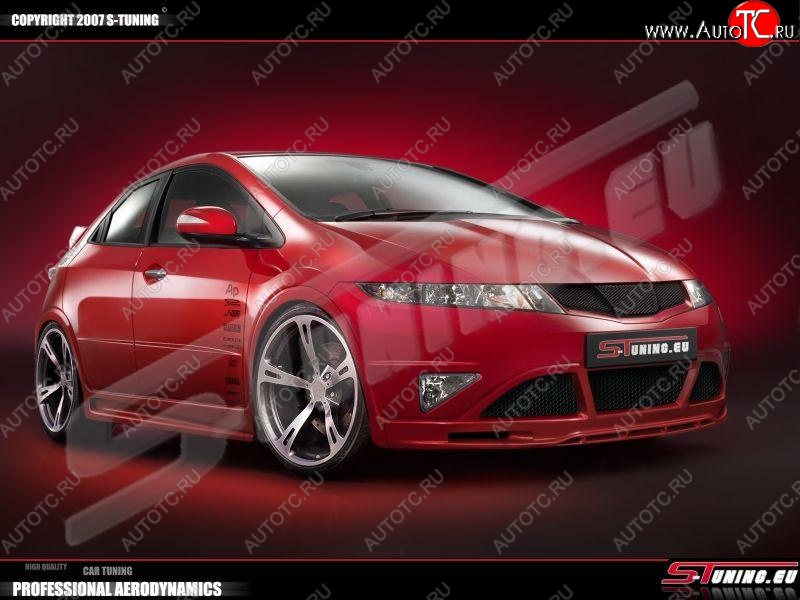 3 449 р. Накладка на передний бампер S-tuning Honda Civic FK,FN хэтчбэк 5 дв. дорестайлинг (2005-2008)  с доставкой в г. Тамбов