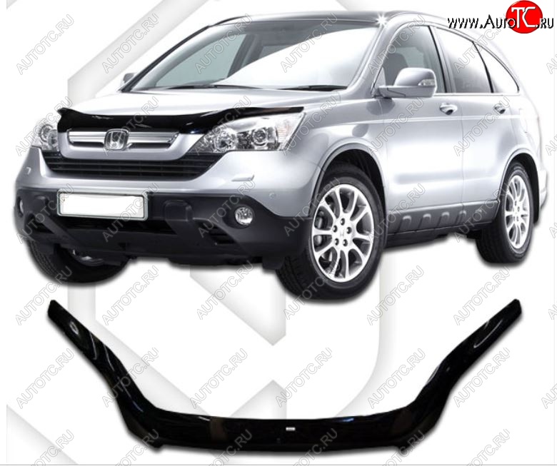 2 199 р. Дефлектор капота CA-Plastic  Honda CR-V  RE1,RE2,RE3,RE4,RE5,RE7 (2007-2010) дорестайлинг (Classic черный, Без надписи)  с доставкой в г. Тамбов