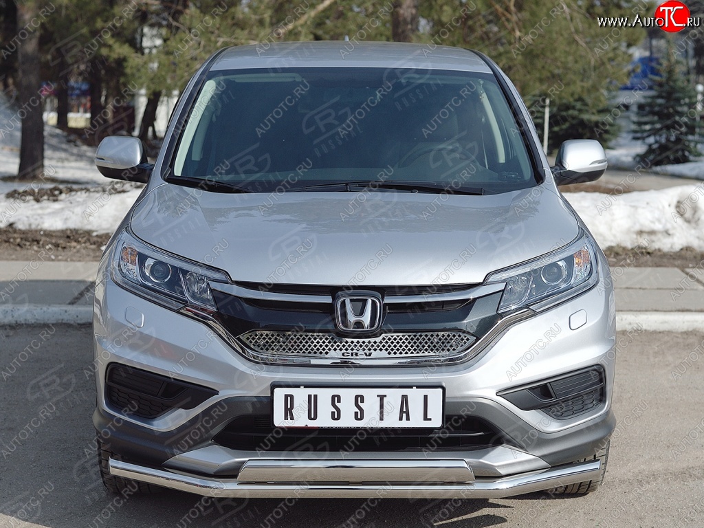 2 899 р. Защитная решётка радиатора (рестайлинг) Russtal (нержавейка) Honda CR-V RM1,RM3,RM4 дорестайлинг (2012-2015) (Неокрашенная)  с доставкой в г. Тамбов