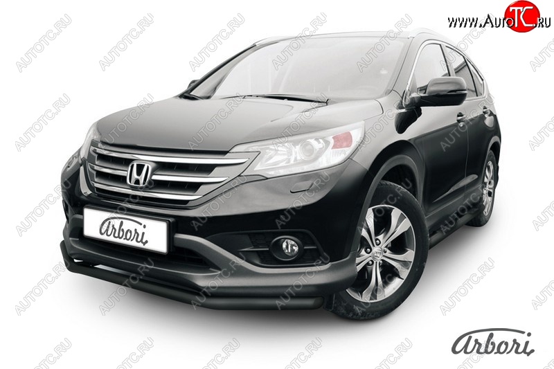 6 209 р. Защита переднего бампера Arbori (черная, 1 труба d57 mm). Honda CR-V RM1,RM3,RM4 дорестайлинг (2012-2015)  с доставкой в г. Тамбов