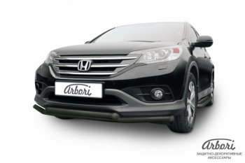 Защита переднего бампера Arbori (черная, 2 трубы d57 и 57 mm) Honda CR-V RM1,RM3,RM4 дорестайлинг (2012-2015)