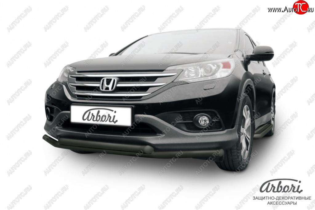 9 989 р. Защита переднего бампера Arbori (черная, 2 трубы d57 и 57 mm) Honda CR-V RM1,RM3,RM4 дорестайлинг (2012-2015)  с доставкой в г. Тамбов