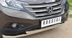 21 649 р. Защита переднего бампера (2 трубыØ63 мм, нержавейка) SLITKOFF Honda CR-V RM1,RM3,RM4 дорестайлинг (2012-2015)  с доставкой в г. Тамбов. Увеличить фотографию 2