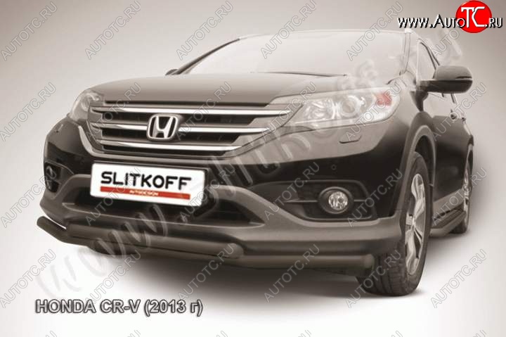 8 949 р. Защита переднего бампера из труб d57 Slitkoff (двойная) Honda CR-V RM1,RM3,RM4 дорестайлинг (2012-2015) (Цвет: серебристый)  с доставкой в г. Тамбов