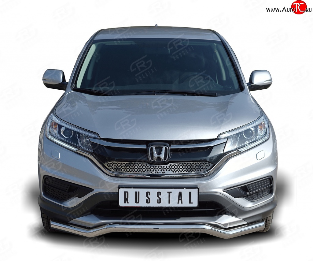 13 549 р. Защита переднего бампера (Ø63 мм волна, нержавейка, 2.0) Russtal Honda CR-V RM1,RM3,RM4 дорестайлинг (2012-2015)  с доставкой в г. Тамбов